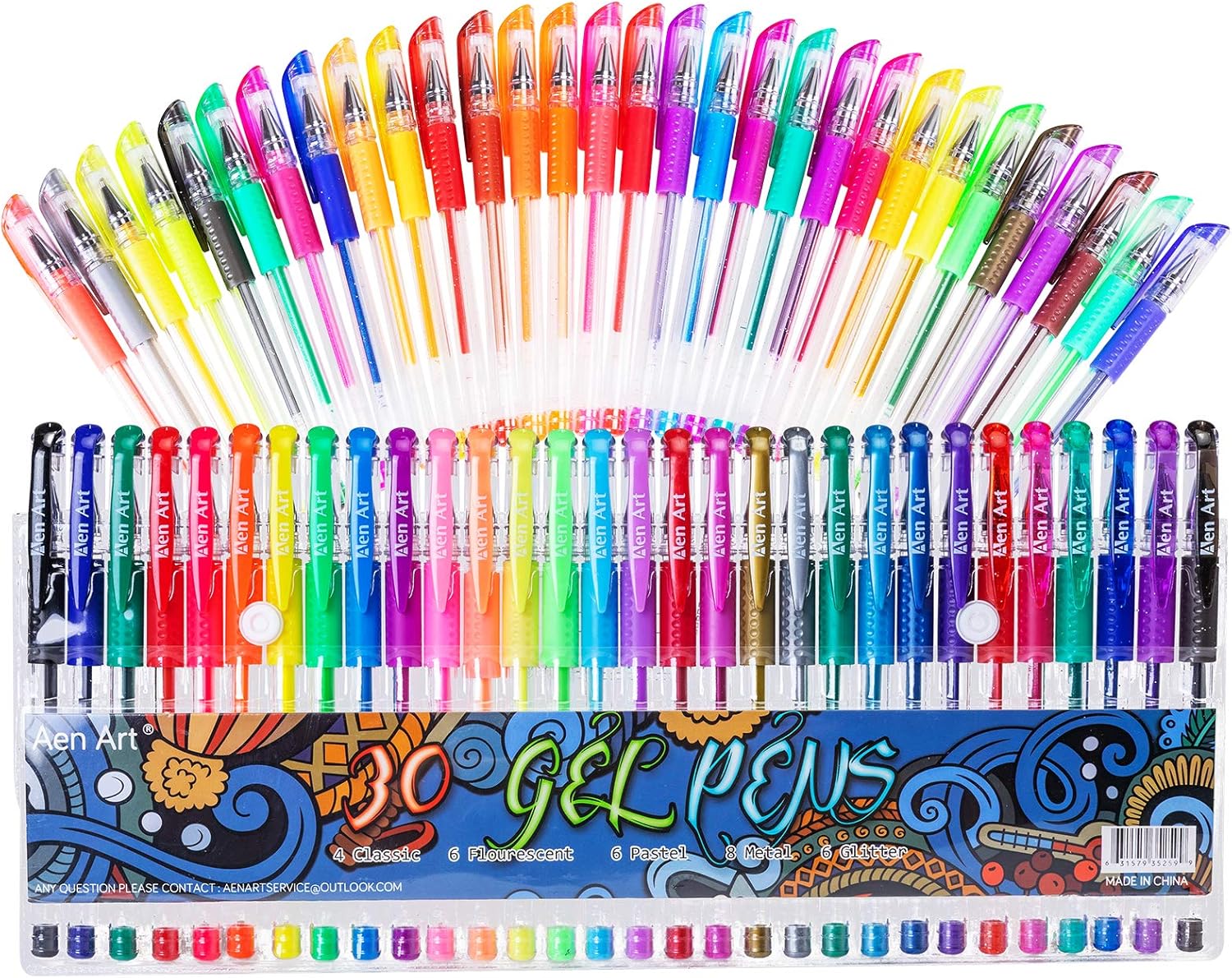 30 AenArt Gel Pens for Adult Coloring Books